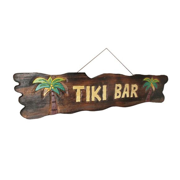 39 In. Hand Carved `Tiki Bar` Sign with Palm Trees - Picture 2 of 7